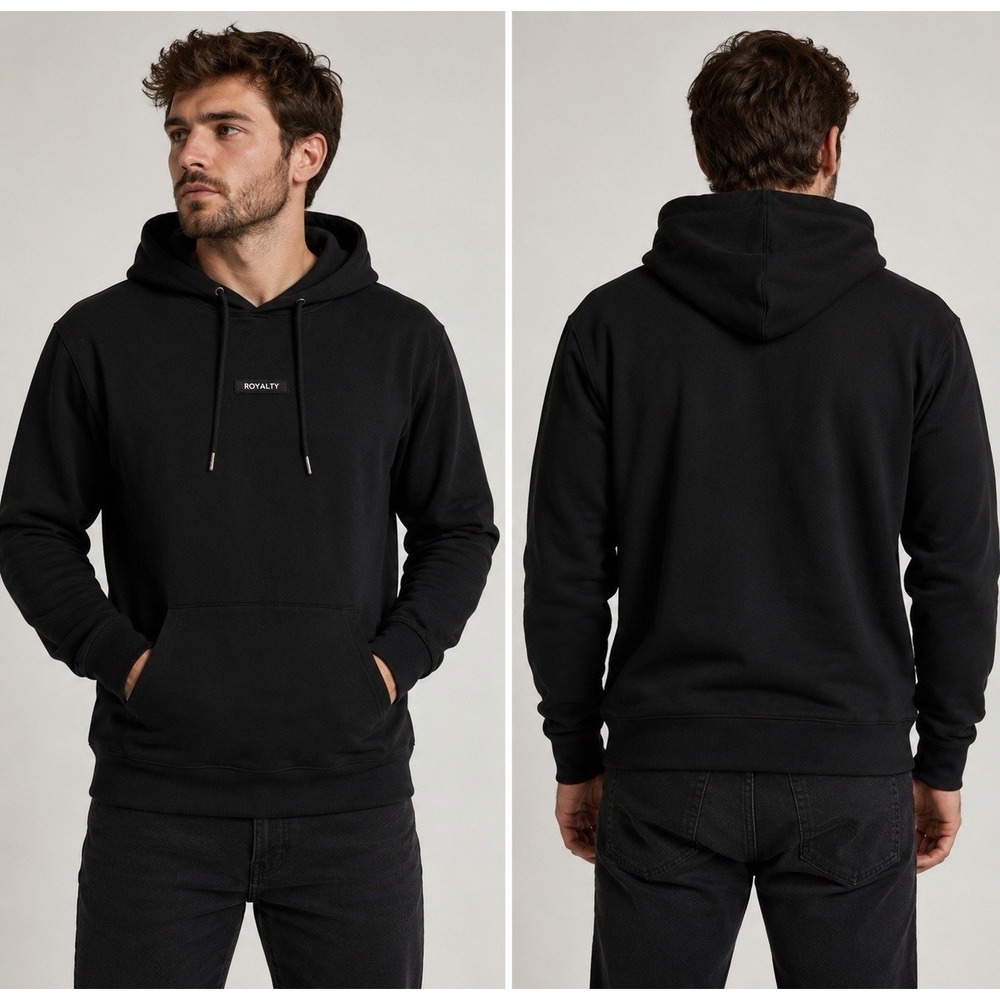 Royalty Hoodie Unisex Large Black Pullover Sweatshirt